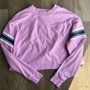 Champion Women’s Crop Purple Sweatshirt with Striped Sleeves